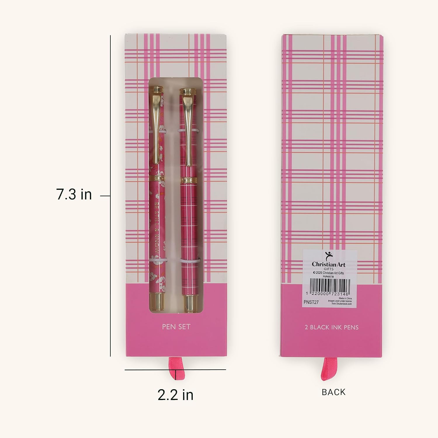 Christian Art Gifts Premium Inspirational Medium Ballpoint Pen Set for Women: Be Still Encouraging Bible Verse, Retractable, Black Ink, Pocket Clip, Pink & White Floral with Gold, 2 Pack