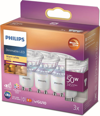 Energiezuinige Philips Led Spot - 50 W - Gu10 - Dimbaar Warmwit Licht - 3 Stuks - Bespaar Op Energiekosten