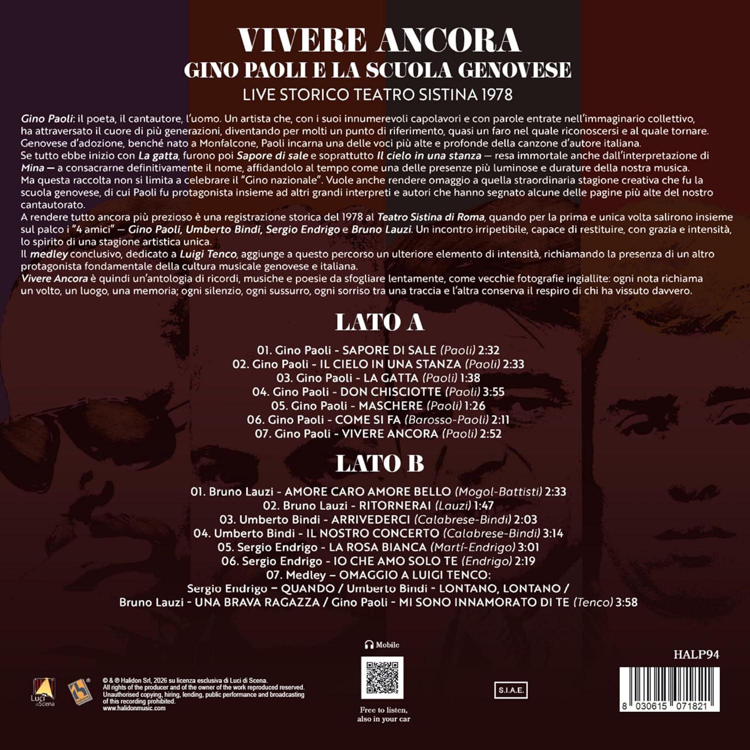 Gino Paoli and the Genoese School – Vivere Ancora, Historic Live Recording at the Teatro Sistina 1978 – Live Recording