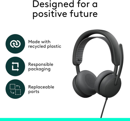 Logitech Zone Wired 2 for Business - Noise-Canceling Headset with Adaptive Hybrid Anc, Zoom & Google Certified, USB-C with USB-A adapter - Graphite