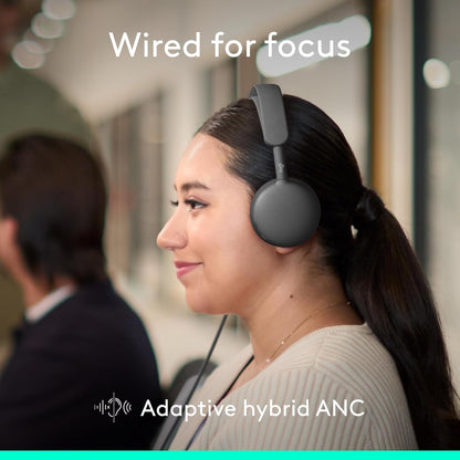 Logitech Zone Wired 2 for Business - Noise-Canceling Headset with Adaptive Hybrid Anc, Zoom & Google Certified, USB-C with USB-A adapter - Graphite