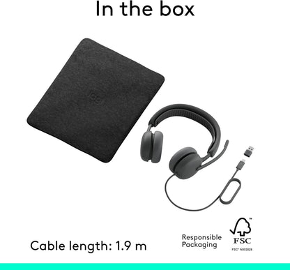Logitech Zone Wired 2 for Business - Noise-Canceling Headset with Adaptive Hybrid Anc, Zoom & Google Certified, USB-C with USB-A adapter - Graphite