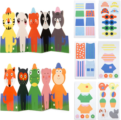 Kikkerland Dierenverkleedstickers - herbruikbaar stickerboek met mix en match - inclusief 10 dieren en 6 vellen stickers (42 in totaal