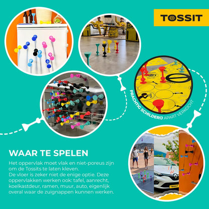TOSSIT Werpspel Met Zuignap, Leuk Spel Voor Binnen En Buiten, Hecht Op Muur, Vloer En Ramen, Alternatief Voor Darts, Petanque En Bocce, Duurzaam Siliconen, Starter Pack