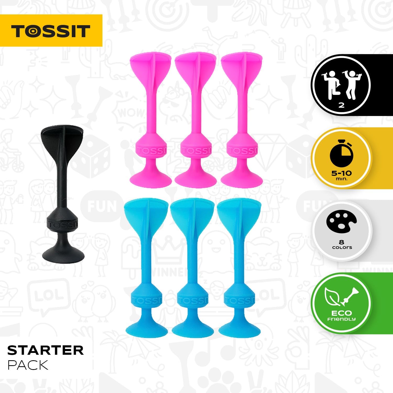 TOSSIT Werpspel Met Zuignap, Leuk Spel Voor Binnen En Buiten, Hecht Op Muur, Vloer En Ramen, Alternatief Voor Darts, Petanque En Bocce, Duurzaam Siliconen, Starter Pack