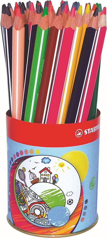STABILO - Driekantig kleurpotlood - Trio Thick - 12 kleuren - Metalen blik met 38 stuks