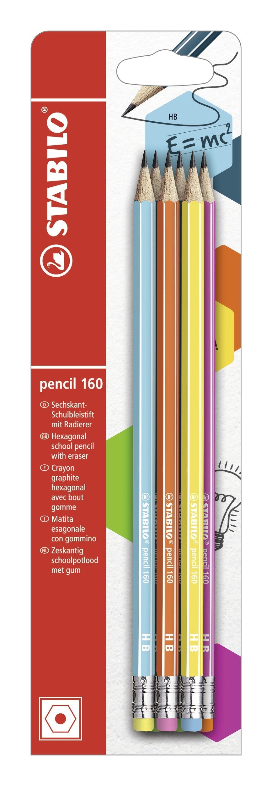 STABILO - Grafietpotlood met gum - Pencil 160 - HB - Set Van 6 Stuks