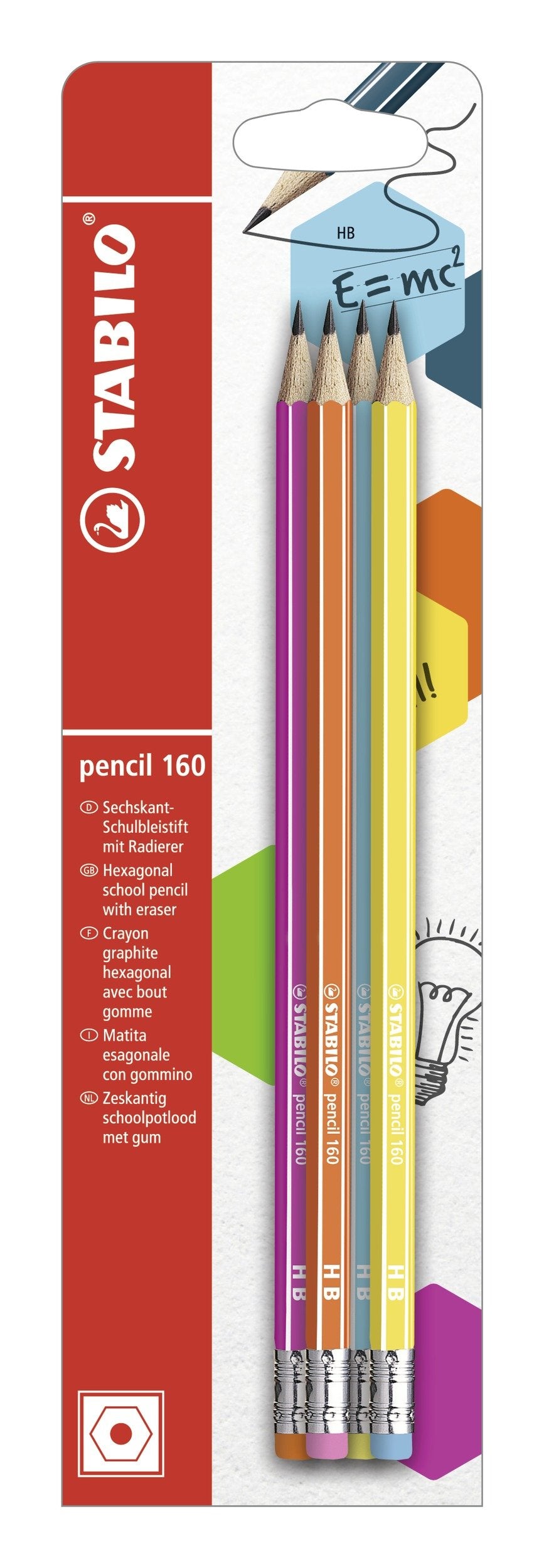 STABILO - Grafietpotlood met gum - Pencil 160 - HB - Set Van 4 Stuks