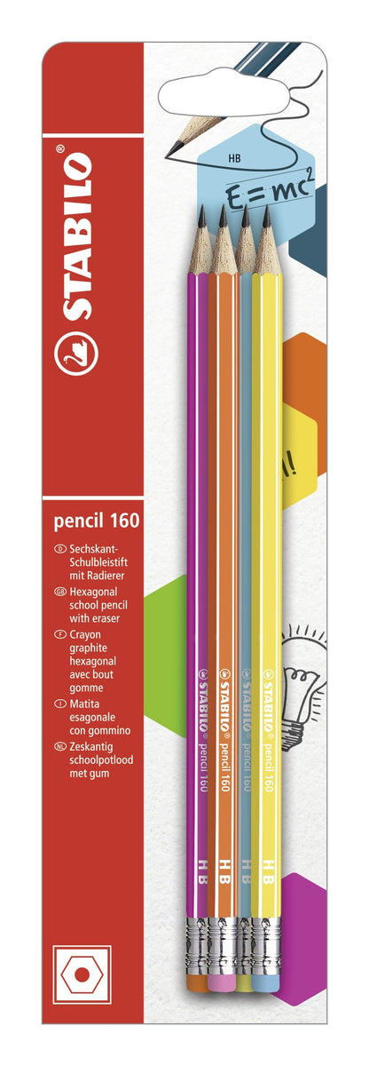 STABILO - Grafietpotlood met gum - Pencil 160 - HB - Set Van 4 Stuks