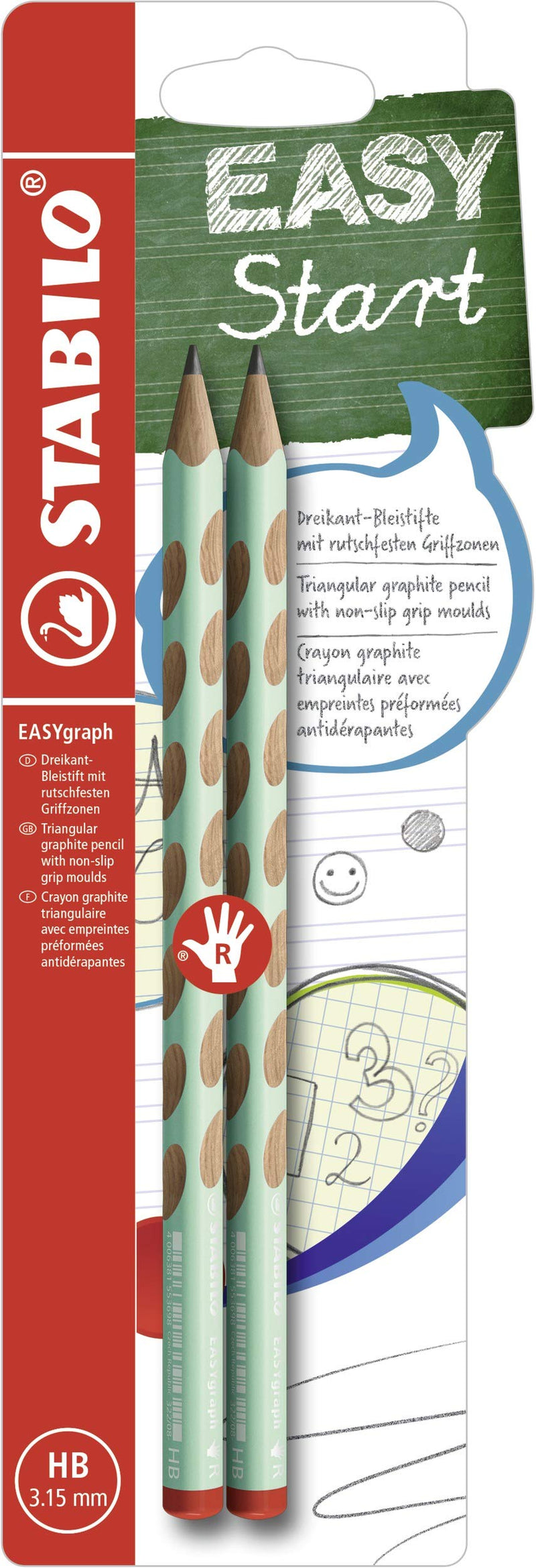STABILO - Ergonomisch grafietpotlood voor rechtshandigen - EASYgraph Pastel - HB - 2 Stuks - Groen - Blister