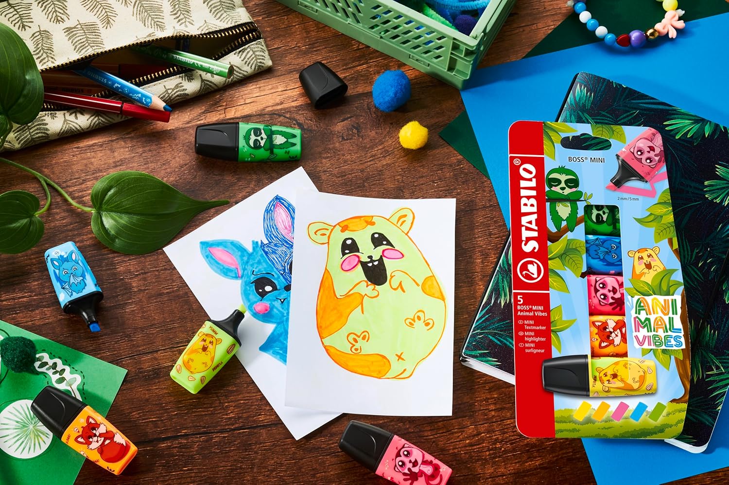 STABILO - Markeerstift - BOSS MINI - Animal Vibes - Etui met 5 kleuren