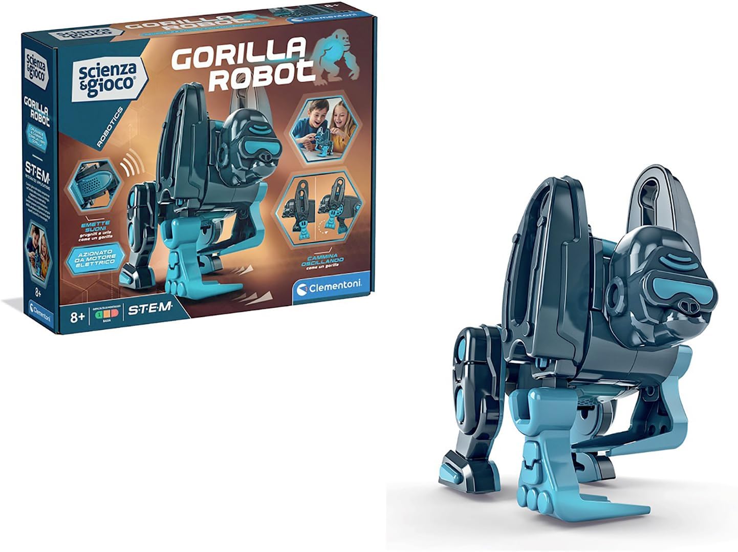 Clementoni Wetenschap en spel Robotics - Gorilla Power, bouwrobot, kinderen vanaf 8 jaar, logische en technologische vaardigheden, elektromotor, realistische geluiden, STEM en robotica, Italiaanse
