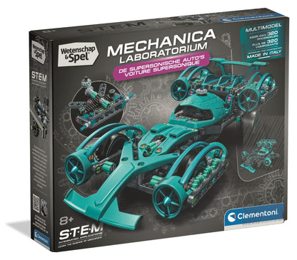 Clementoni Wetenschap & Spel - Supersonische Racewagen Bouwset – STEM Mechanica Speelgoed voor Kinderen – 2-in-1 Constructieset met Tandwielen & Turbines – Vanaf 8 Jaar
