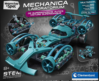 Clementoni Wetenschap & Spel - Supersonische Racewagen Bouwset – STEM Mechanica Speelgoed voor Kinderen – 2-in-1 Constructieset met Tandwielen & Turbines – Vanaf 8 Jaar