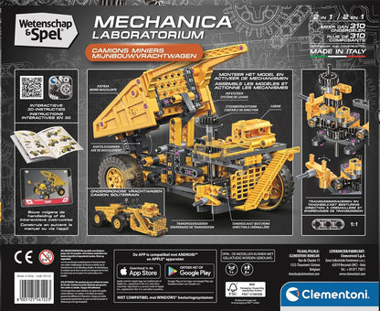 Clementoni Wetenschap & Spel Mijnbouwtruck Bouwset – 2-in-1 STEM Constructieset – Mechanica Speelgoed met Werkend Stuursysteem & Kiepbak – Science & Play – Vanaf 8 Jaar