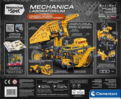 Clementoni Wetenschap & Spel Mijnbouwtruck Bouwset – 2-in-1 STEM Constructieset – Mechanica Speelgoed met Werkend Stuursysteem & Kiepbak – Science & Play – Vanaf 8 Jaar