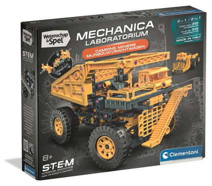 Clementoni Wetenschap & Spel Mijnbouwtruck Bouwset – 2-in-1 STEM Constructieset – Mechanica Speelgoed met Werkend Stuursysteem & Kiepbak – Science & Play – Vanaf 8 Jaar