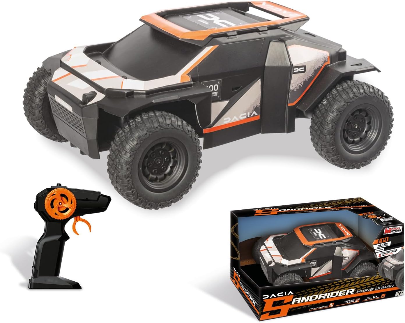 MONDO Dacia Sandrider Parijs Dakar model schaal 1:14 incl. oplaadbare batterijen, speelgoedauto voor kinderen 63834