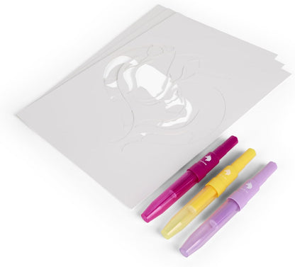 Unicorn Academy Spuitpen Set | Poederstiften & Sjablonen om te Spuiten | Creatief Airbrush Schilderset voor Kinderen | Toverpotloden Knutselset met 3 Spuitstiften & 3 Sjablonen | Meisjes Cadeau