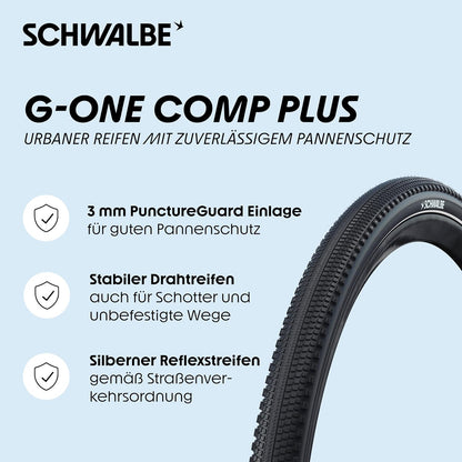Schwalbe G-One Comp Plus - Pneumatico per bicicletta da 28", con protezione antiforatura PunctureGuard, strisce riflettenti e composte, colore: verde
