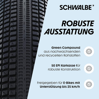 Schwalbe G-One Comp Plus - Pneumatico per bicicletta da 28", con protezione antiforatura PunctureGuard, strisce riflettenti e composte, colore: verde