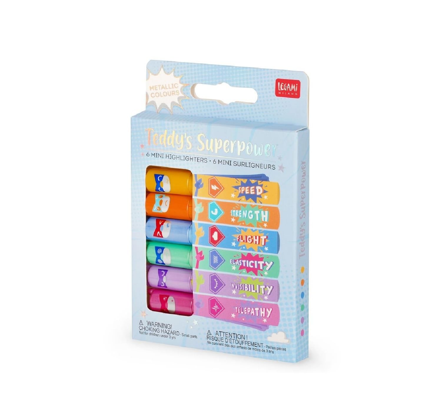 Legami Set of 6 Mini Highlighters - Teddy's Superpower