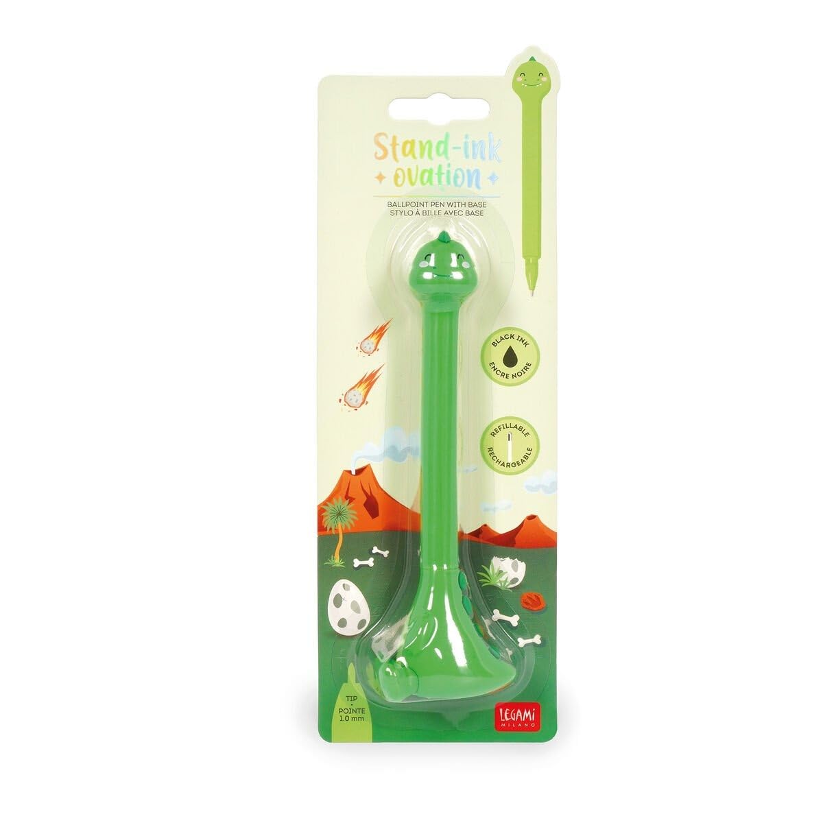 Legami - Dino Ballpoint Pen with Base- Stand-Ink Ovation - Black Ink