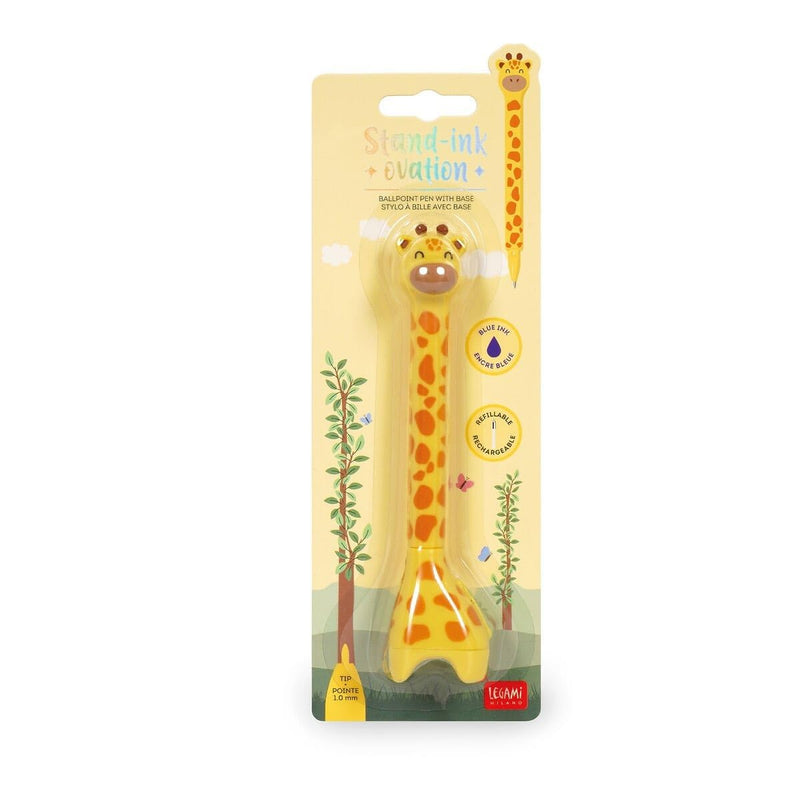 Giraffe Ballpoint Pen with Base - Stand-Ink Ovation - Blue Ink