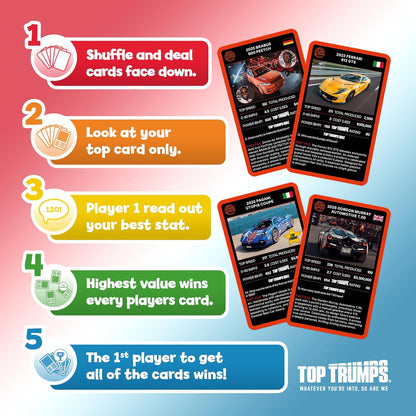 Top Trumps Gumball 3000 Superstars & Supercars Educational travel game Play with friends Travel Companion makes a great gift for ages 12 plus