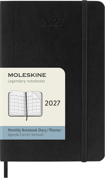 Moleskine Monthly Planner 2027, Soft Cover 12 Month Diary with Elastic Closure, Pocket Size 9x14 Cm, Black