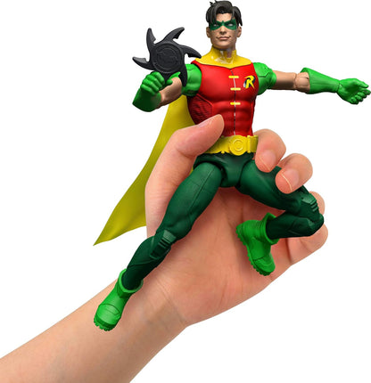 Mattel DC Premier 6.5 Inch Robin Action Figure Series 1, Detailed Super Hero Design 22 Articulations & Fabric Cape, Weapon Stand & Accessories, JMD96