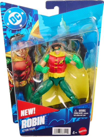 Mattel DC Premier 6.5 Inch Robin Action Figure Series 1, Detailed Super Hero Design 22 Articulations & Fabric Cape, Weapon Stand & Accessories, JMD96