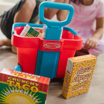 Melissa & Doug Fill and Roll Grocery Basket Play Set With Play Food Boxes and Cans (11 pcs), Play Kitchen Toy Food Ages 3+