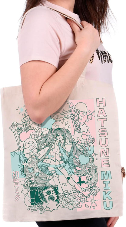 ABYSTYLE Hatsune Miku Graphic Cotton Tote Bag 14.5" x 16.5" Japanesse Accessories Merch Gift, Multicolor