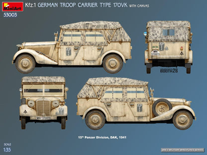MiniArt - 1/35 Kfz.1 German Troop Carrier Type 170vk W/canvas