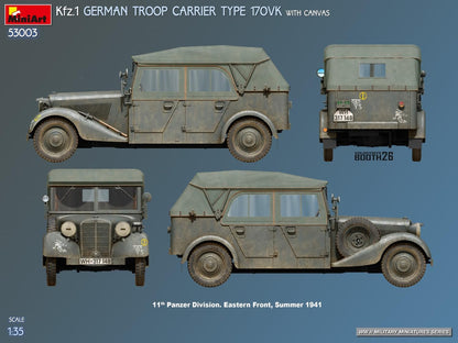 MiniArt - 1/35 Kfz.1 German Troop Carrier Type 170vk W/canvas