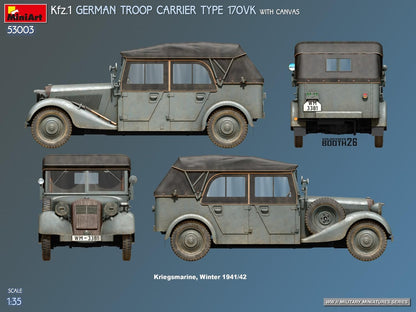 MiniArt - 1/35 Kfz.1 German Troop Carrier Type 170vk W/canvas