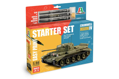 Italeri 75004 Line Starter Set - Easy Paint: Cromwell Mk. IV, 1:56 Scale, Plastic Model Kit/Model Assembly Includes Glue and 3 Acrylic Paint Markers