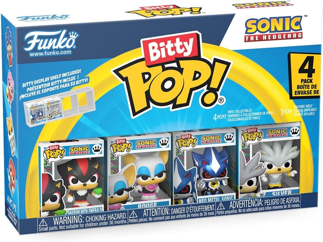 Funko Bitty POP! 4 Pack: Sonic The Hedgehog - Shadow with Emerald, Rouge, Neo Metal Sonic, Silver the Hedgehog - 0,9 Zoll (2,2 cm) Sammelbar - Stapelbares Display-Regal enthalten - Geschenkidee