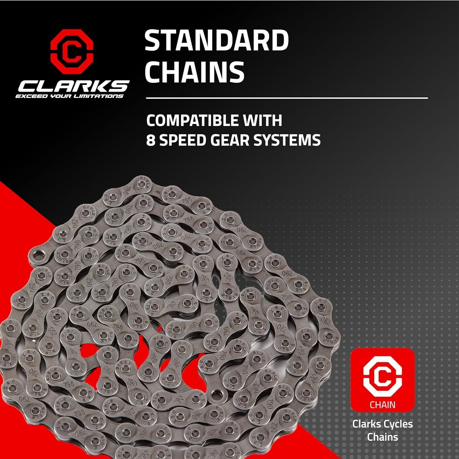 Clarks Standard Bike Chain - Single Speed to 12 Speed Size Durable, Lightweight Bike Chains for Hybrid Gear Systems on MTB and Road Bikes