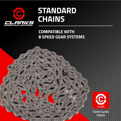 Clarks Standard Bike Chain - Single Speed to 12 Speed Size Durable, Lightweight Bike Chains for Hybrid Gear Systems on MTB and Road Bikes