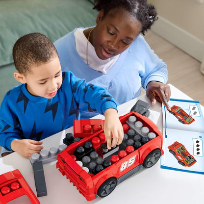 Mega BLOKS Ma Voiture de Course à Construire, Coffret de Construction 3 en 1 pour Les Tout-Petits (constructions alternatives : Un Pick-up ou Un Hot Rod), avec 26 éléments et des Roues, JKG35