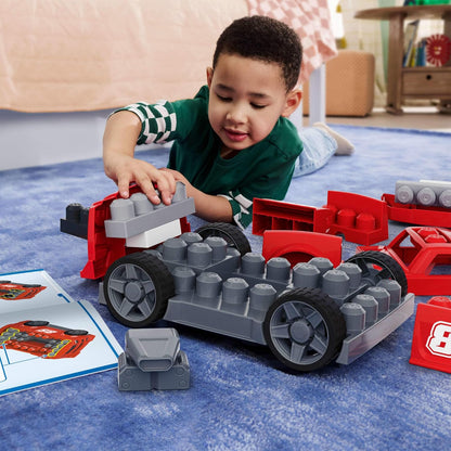 Mega BLOKS Ma Voiture de Course à Construire, Coffret de Construction 3 en 1 pour Les Tout-Petits (constructions alternatives : Un Pick-up ou Un Hot Rod), avec 26 éléments et des Roues, JKG35