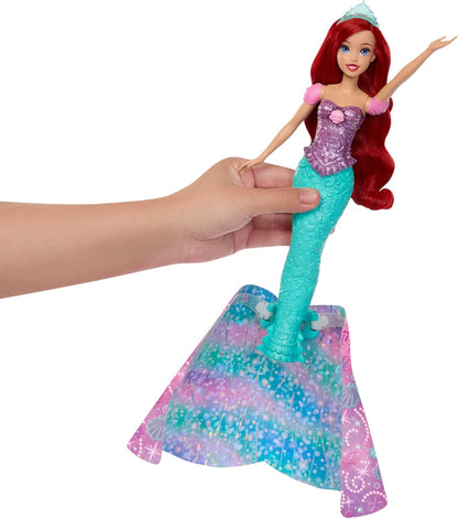 Mattel Disney Princess Arielle-Modepuppe, Verwandlung von Mensch zu Meerjungfrau mit Fabius-Figur und 2 Diademen, vom Film inspiriert, JLK19