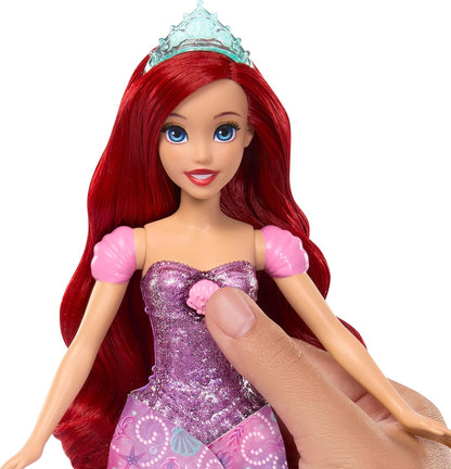 Mattel Disney Princess Arielle-Modepuppe, Verwandlung von Mensch zu Meerjungfrau mit Fabius-Figur und 2 Diademen, vom Film inspiriert, JLK19