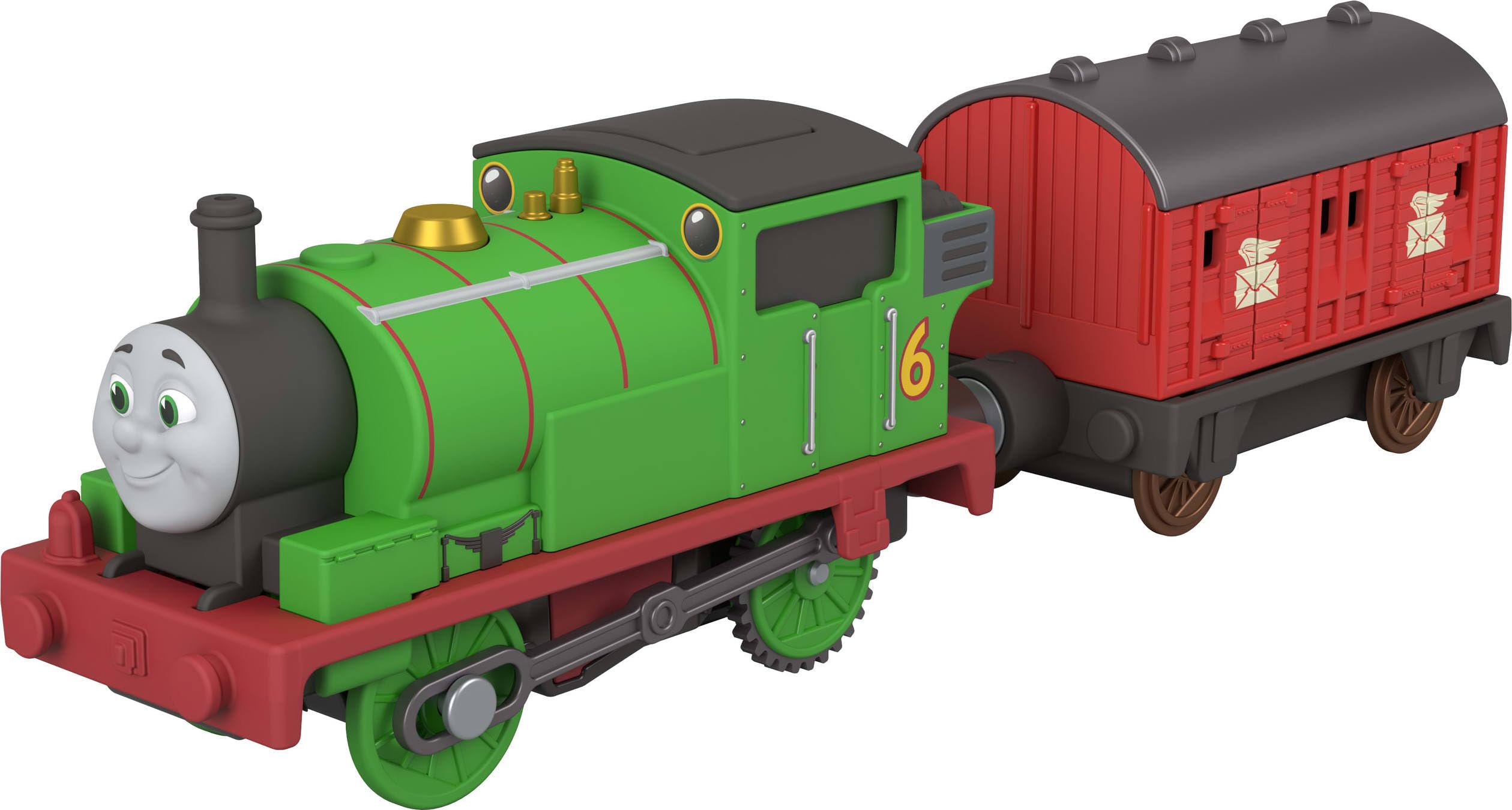 Thomas & Friends von Fisher-Price Batteriebetriebener Spielzeugzug, Batteriebetriebene Lok Percy mit Postwagen, Klassische Figuren aus der Serie, JLL46
