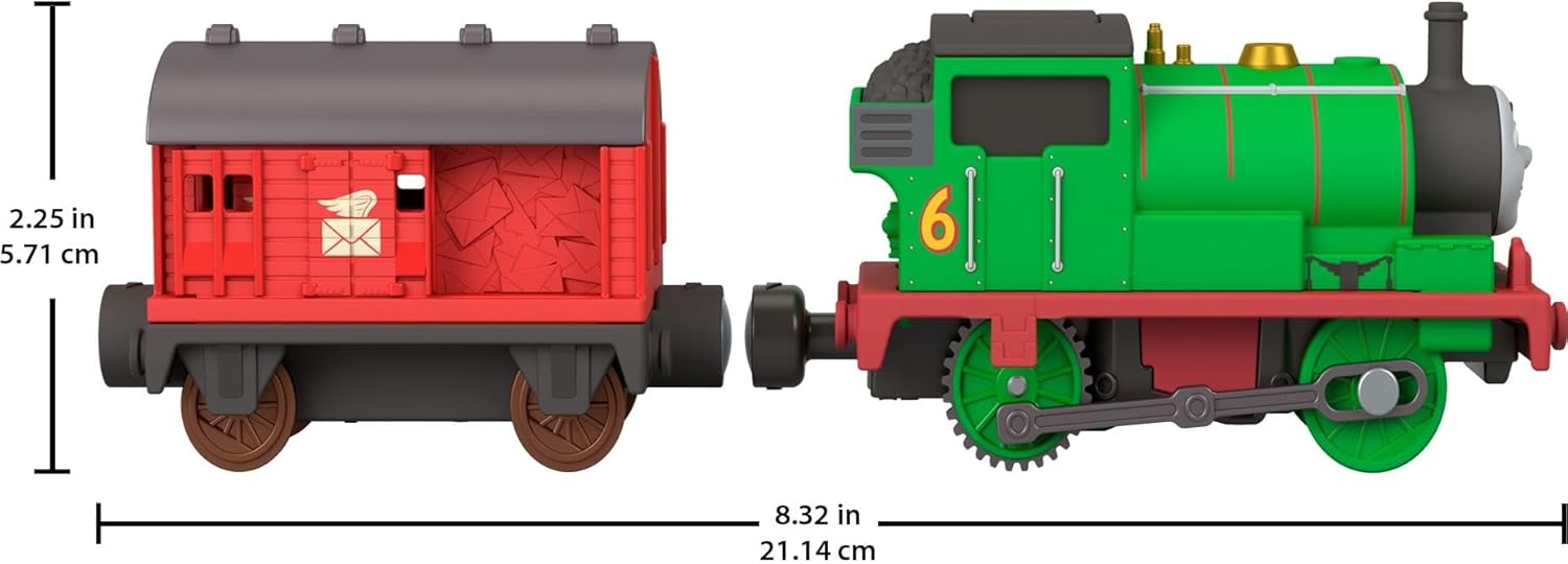 Thomas & Friends von Fisher-Price Batteriebetriebener Spielzeugzug, Batteriebetriebene Lok Percy mit Postwagen, Klassische Figuren aus der Serie, JLL46