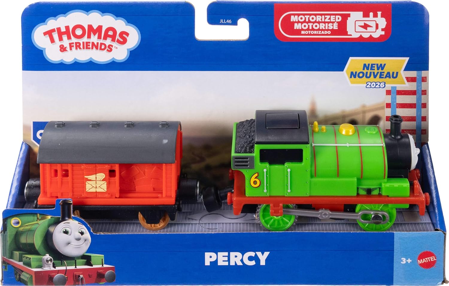Thomas & Friends von Fisher-Price Batteriebetriebener Spielzeugzug, Batteriebetriebene Lok Percy mit Postwagen, Klassische Figuren aus der Serie, JLL46