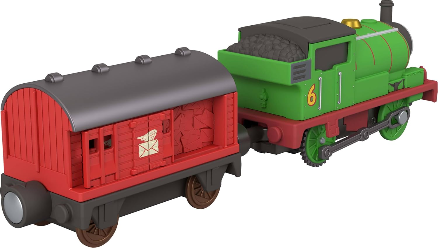 Thomas & Friends von Fisher-Price Batteriebetriebener Spielzeugzug, Batteriebetriebene Lok Percy mit Postwagen, Klassische Figuren aus der Serie, JLL46