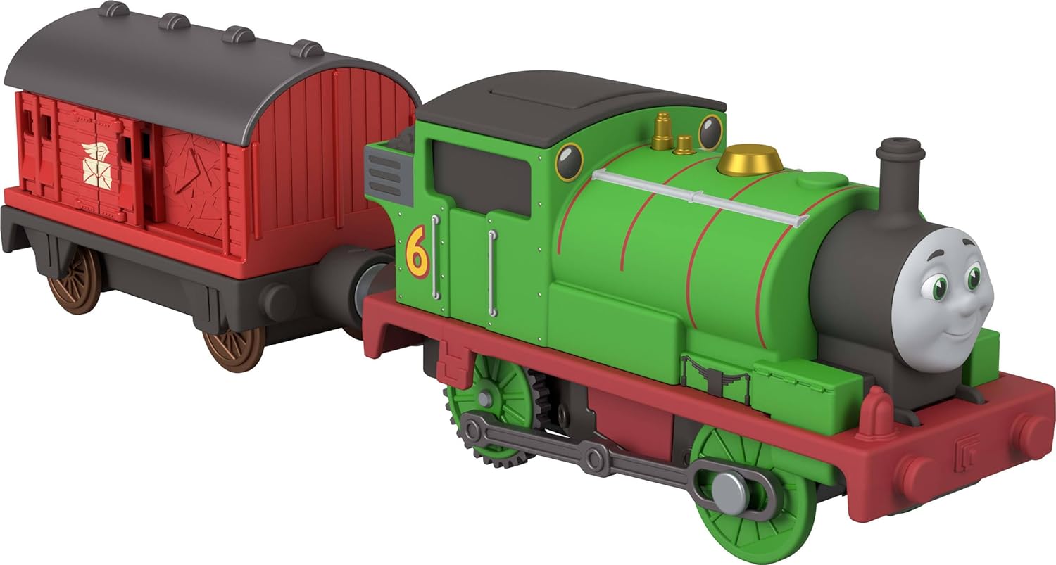 Thomas & Friends von Fisher-Price Batteriebetriebener Spielzeugzug, Batteriebetriebene Lok Percy mit Postwagen, Klassische Figuren aus der Serie, JLL46